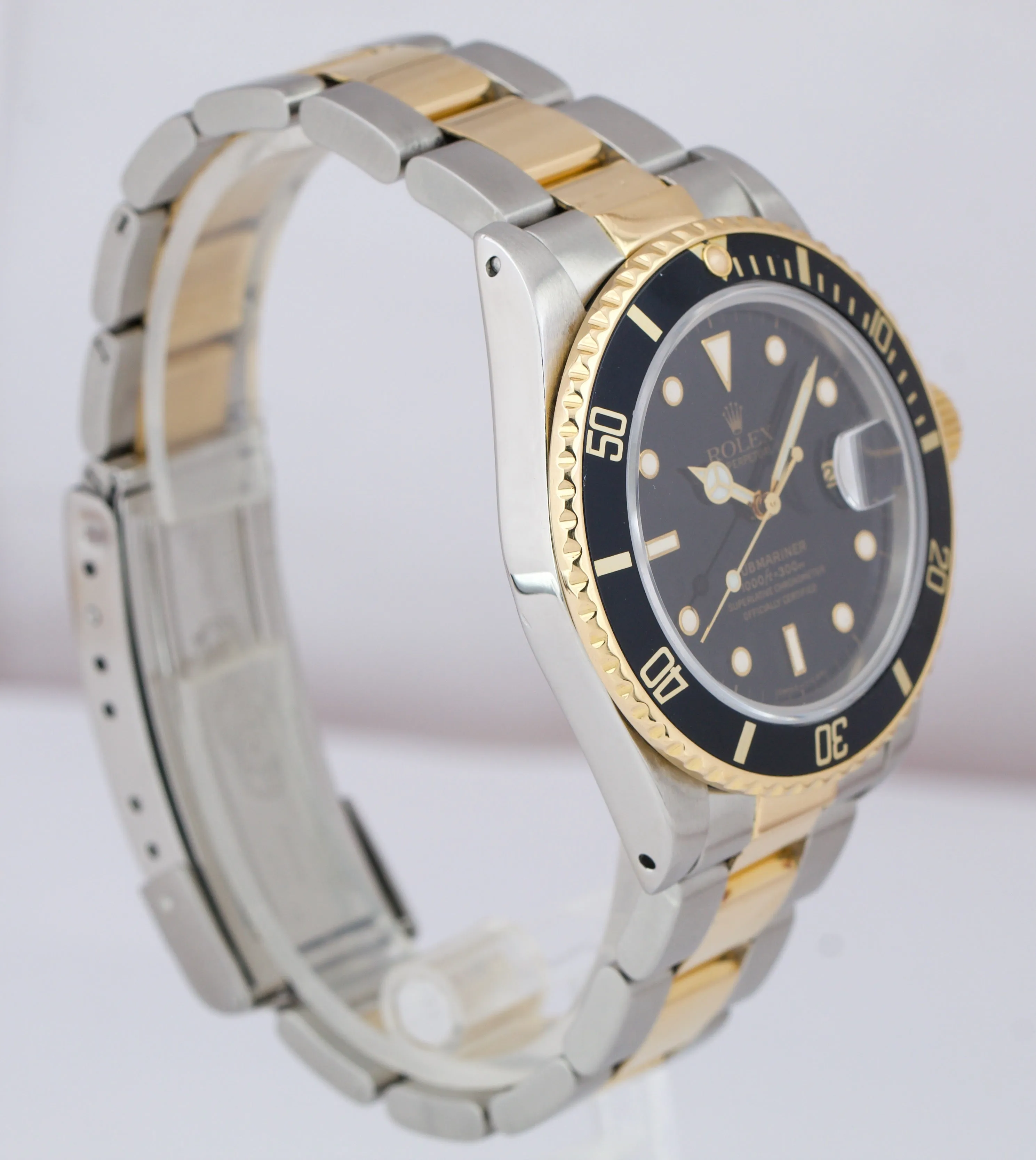 Rolex Submariner Date 18K Two-Tone Gold Steel Black 40mm Watch 16803 BOX PAPERS