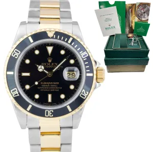 Rolex Submariner Date 18K Two-Tone Gold Steel Black 40mm Watch 16803 BOX PAPERS