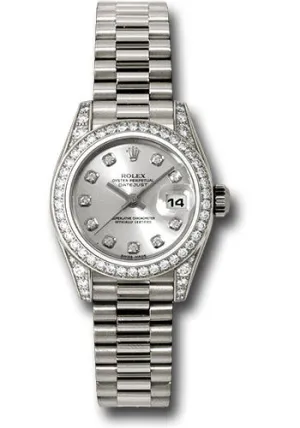 Rolex White Gold Lady-Datejust 26mm - 42 Diamond Bezel - Silver Diamond Dial - President Bracelet - 179159 sdp