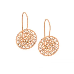 Rose Gold IP Plated Stainless Steel Filigree Disk Earrings SE156R