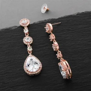 Rose Gold Pear-Shaped Drop Bridal Earrings with Pave CZ