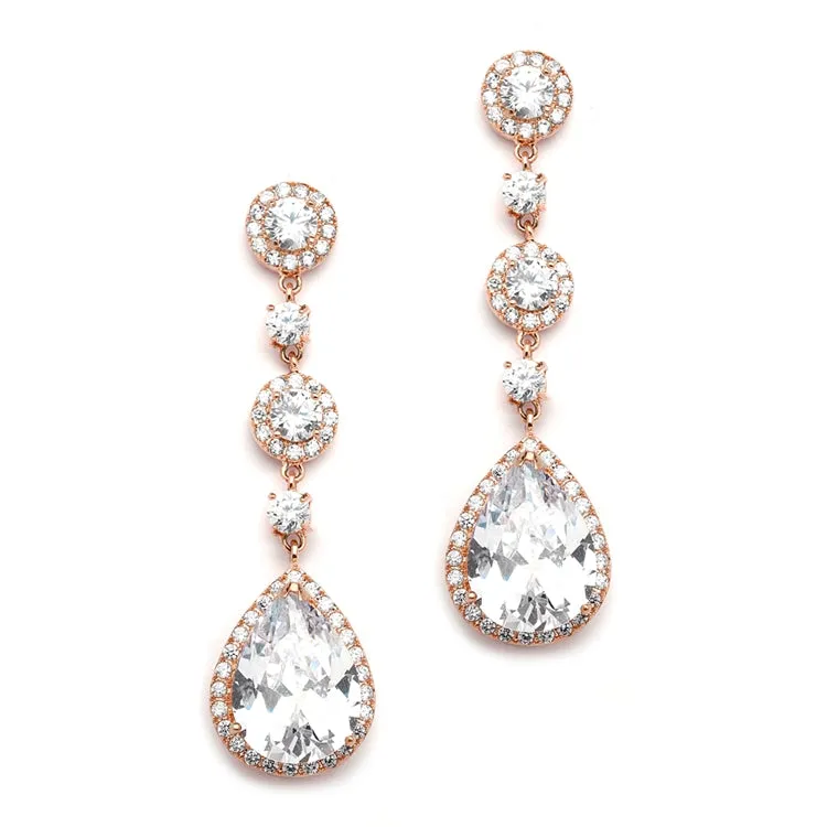 Rose Gold Pear-Shaped Drop Bridal Earrings with Pave CZ