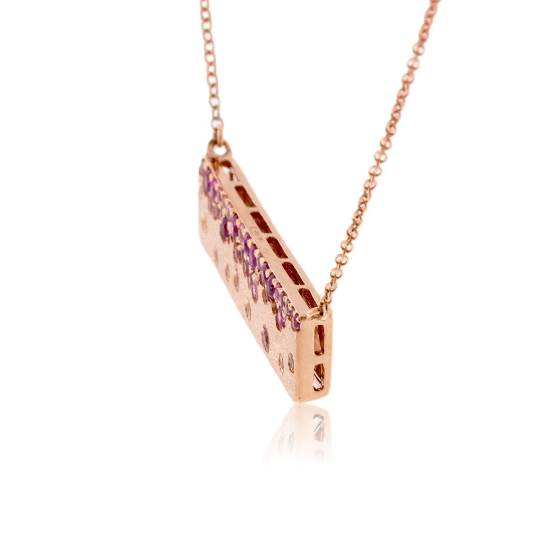 Rose Gold Satin Finish Flush Set Ruby & Sapphire Necklace