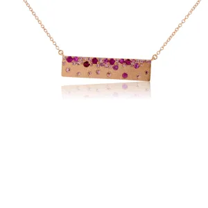 Rose Gold Satin Finish Flush Set Ruby & Sapphire Necklace