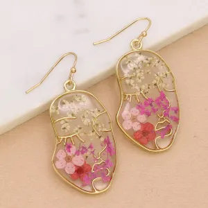 Rosy Cheeks Gold Dried Flower Earrings