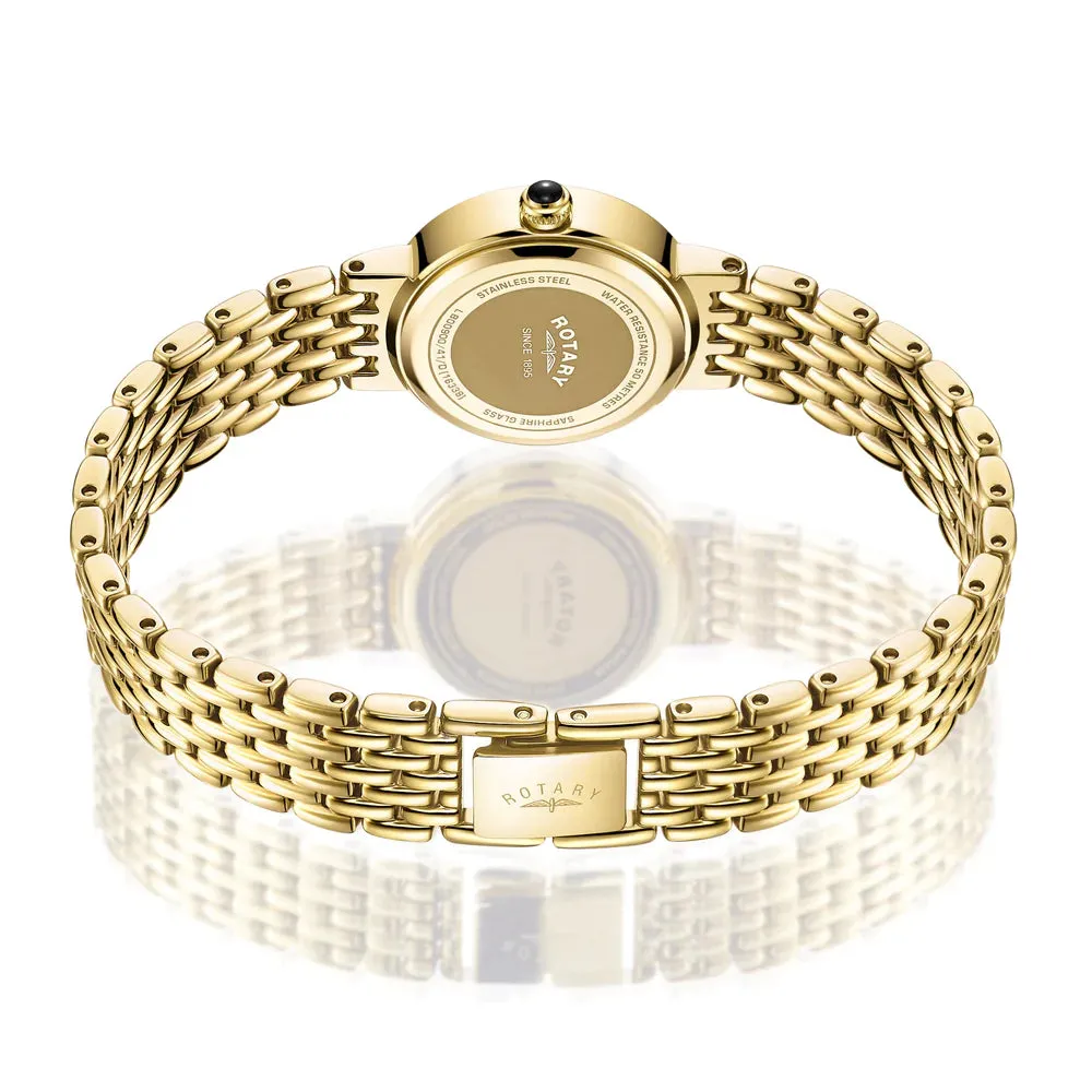 Rotary Ladies Gold Plated Mother of Pearl & Diamond Set Watch