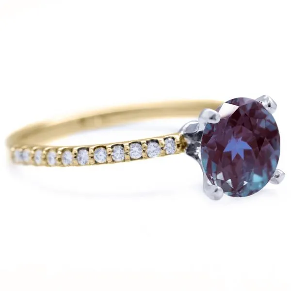 Round Alexandrite 4 Prongs Diamond Accent Ice Solitaire Ring