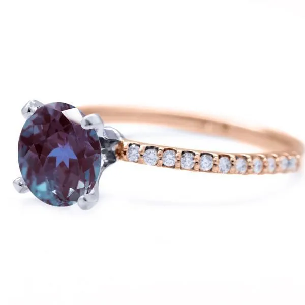 Round Alexandrite 4 Prongs Diamond Accent Ice Solitaire Ring