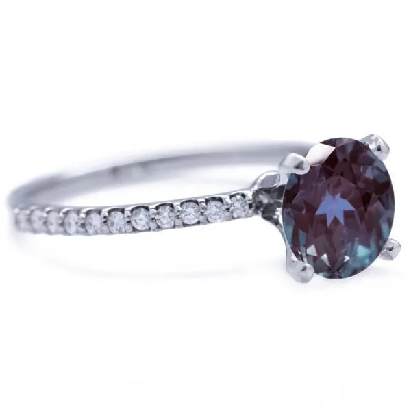 Round Alexandrite 4 Prongs Diamond Accent Ice Solitaire Ring