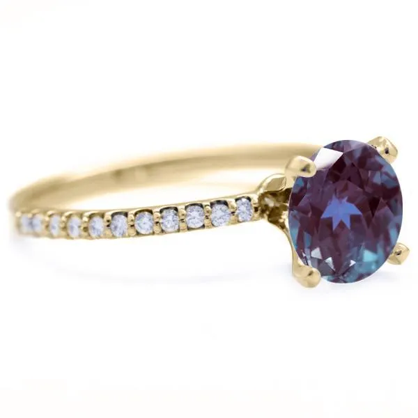Round Alexandrite 4 Prongs Diamond Accent Ice Solitaire Ring
