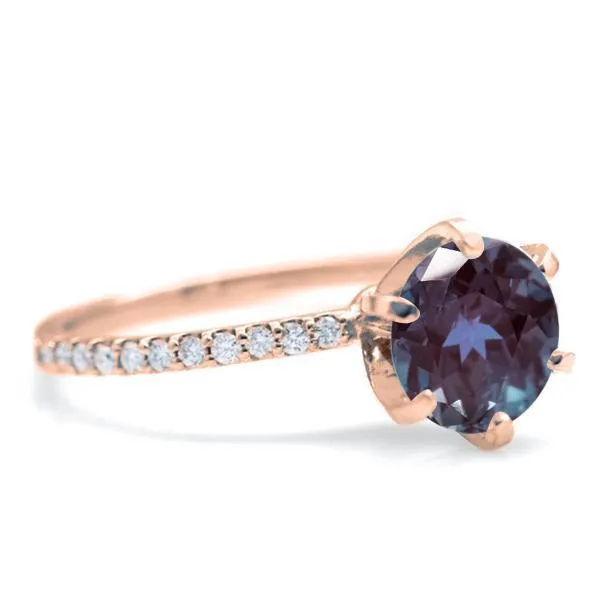 Round Alexandrite 4 Prongs Diamond Accent Ice Solitaire Ring