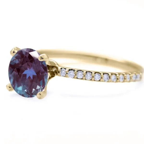 Round Alexandrite 4 Prongs Diamond Accent Ice Solitaire Ring