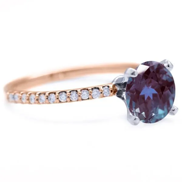 Round Alexandrite 4 Prongs Diamond Accent Ice Solitaire Ring