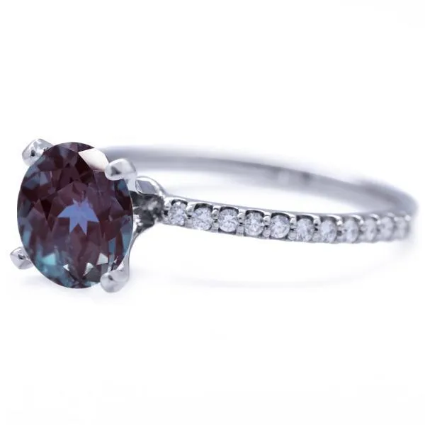 Round Alexandrite 4 Prongs Diamond Accent Ice Solitaire Ring