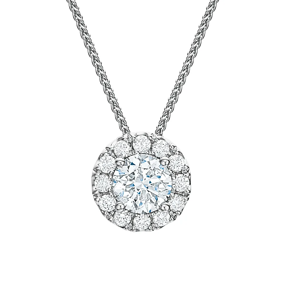 Round Diamond Halo Pendant Necklace .75tw