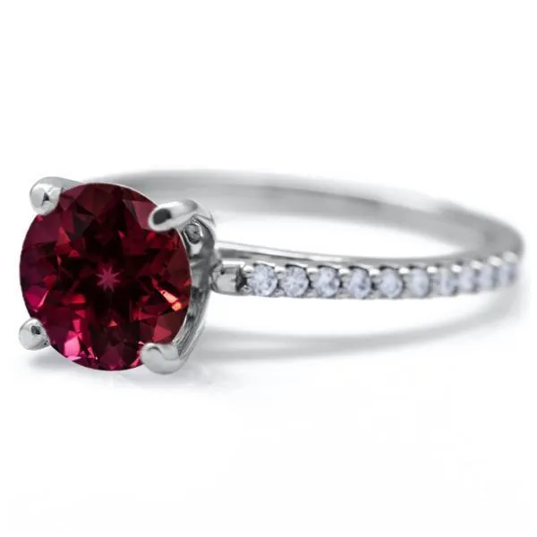 Round Ruby 4 Prongs Diamond Accent Ice Cathedral Solitaire Ring