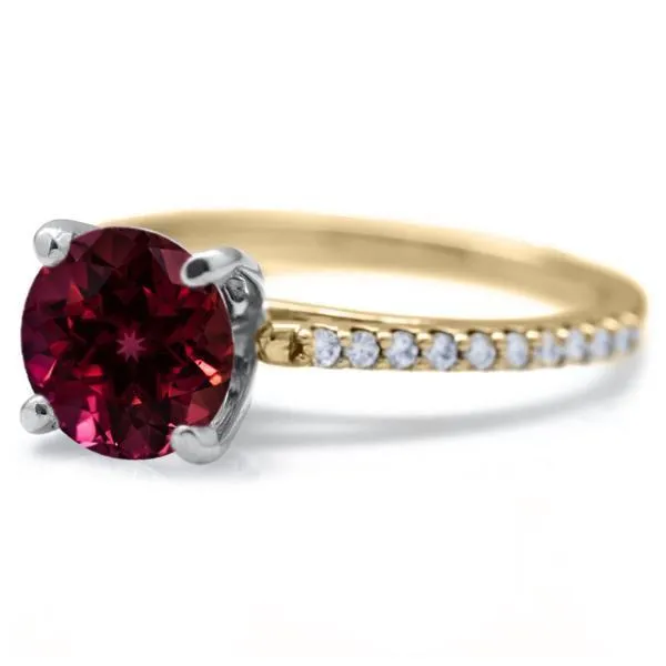 Round Ruby 4 Prongs Diamond Accent Ice Cathedral Solitaire Ring