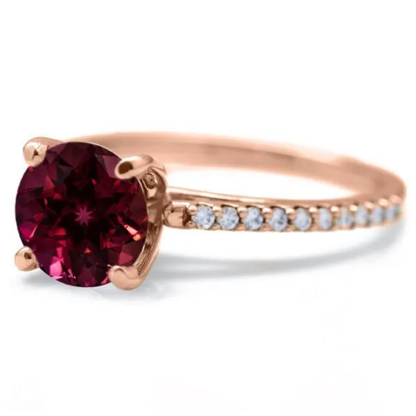 Round Ruby 4 Prongs Diamond Accent Ice Cathedral Solitaire Ring
