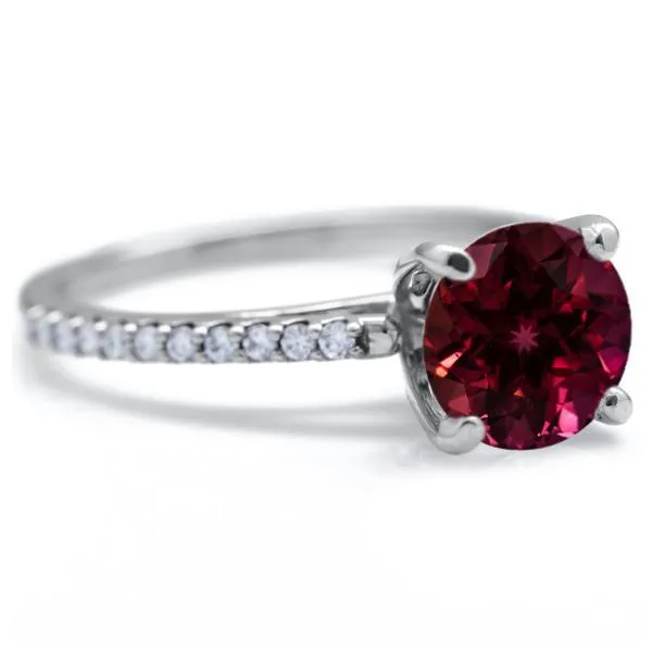 Round Ruby 4 Prongs Diamond Accent Ice Cathedral Solitaire Ring
