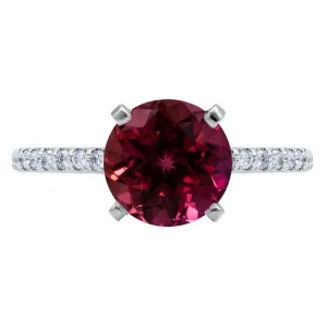 Round Ruby 4 Prongs Diamond Accent Ice Cathedral Solitaire Ring