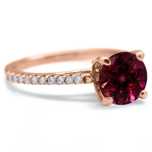 Round Ruby 4 Prongs Diamond Accent Ice Cathedral Solitaire Ring