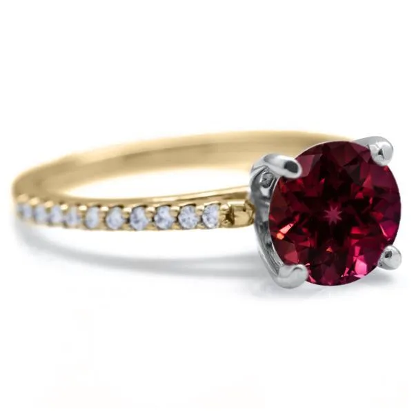Round Ruby 4 Prongs Diamond Accent Ice Cathedral Solitaire Ring