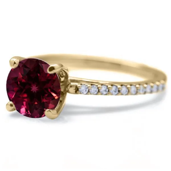 Round Ruby 4 Prongs Diamond Accent Ice Cathedral Solitaire Ring