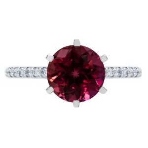 Round Ruby 6 Prongs Diamond Accent Ice Solitaire Ring
