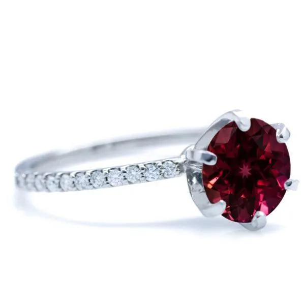 Round Ruby 6 Prongs Diamond Accent Ice Solitaire Ring