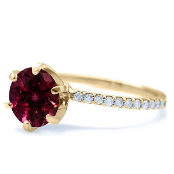 Round Ruby 6 Prongs Diamond Accent Ice Solitaire Ring