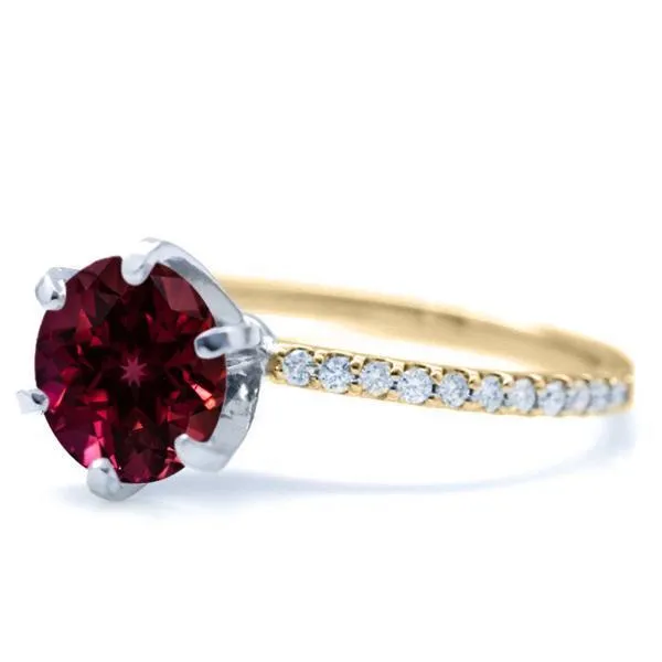 Round Ruby 6 Prongs Diamond Accent Ice Solitaire Ring