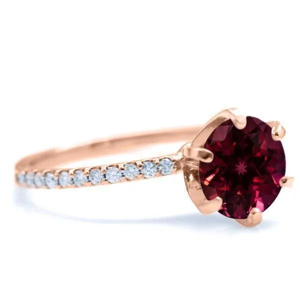 Round Ruby 6 Prongs Diamond Accent Ice Solitaire Ring