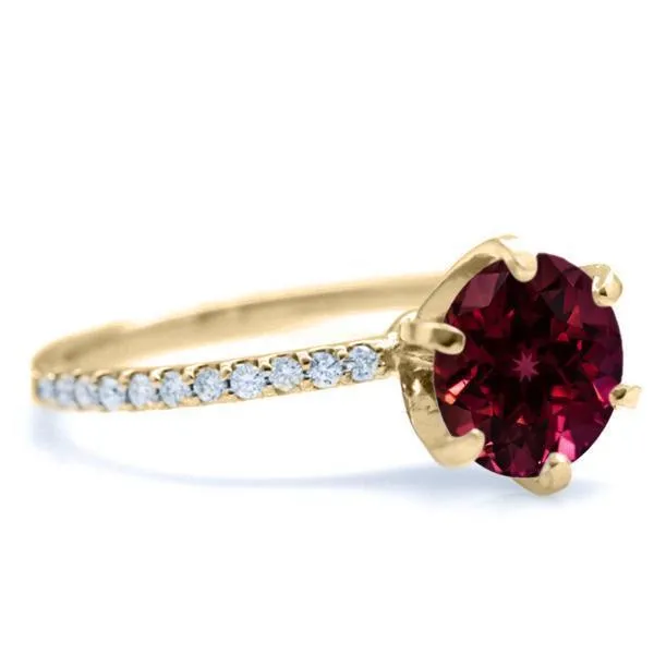 Round Ruby 6 Prongs Diamond Accent Ice Solitaire Ring