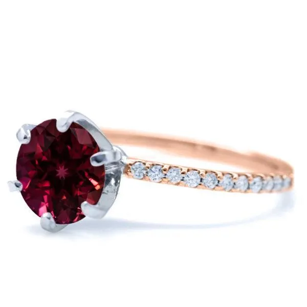 Round Ruby 6 Prongs Diamond Accent Ice Solitaire Ring