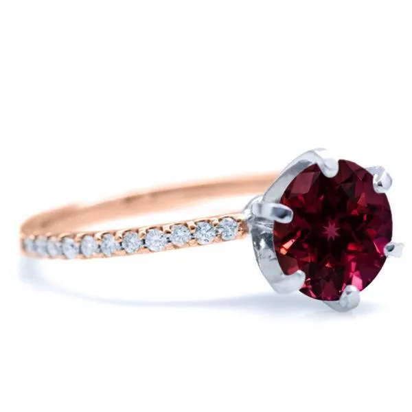 Round Ruby 6 Prongs Diamond Accent Ice Solitaire Ring