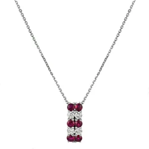 Ruby & Diamond 2 Rows Necklace 14K White Gold (1.3 Ctw)