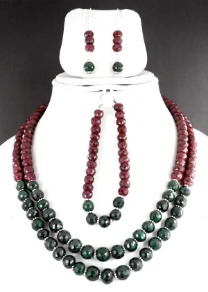 Ruby & Emerald Gemstone Necklace with Matching Bracelet with Earrings For Gift
