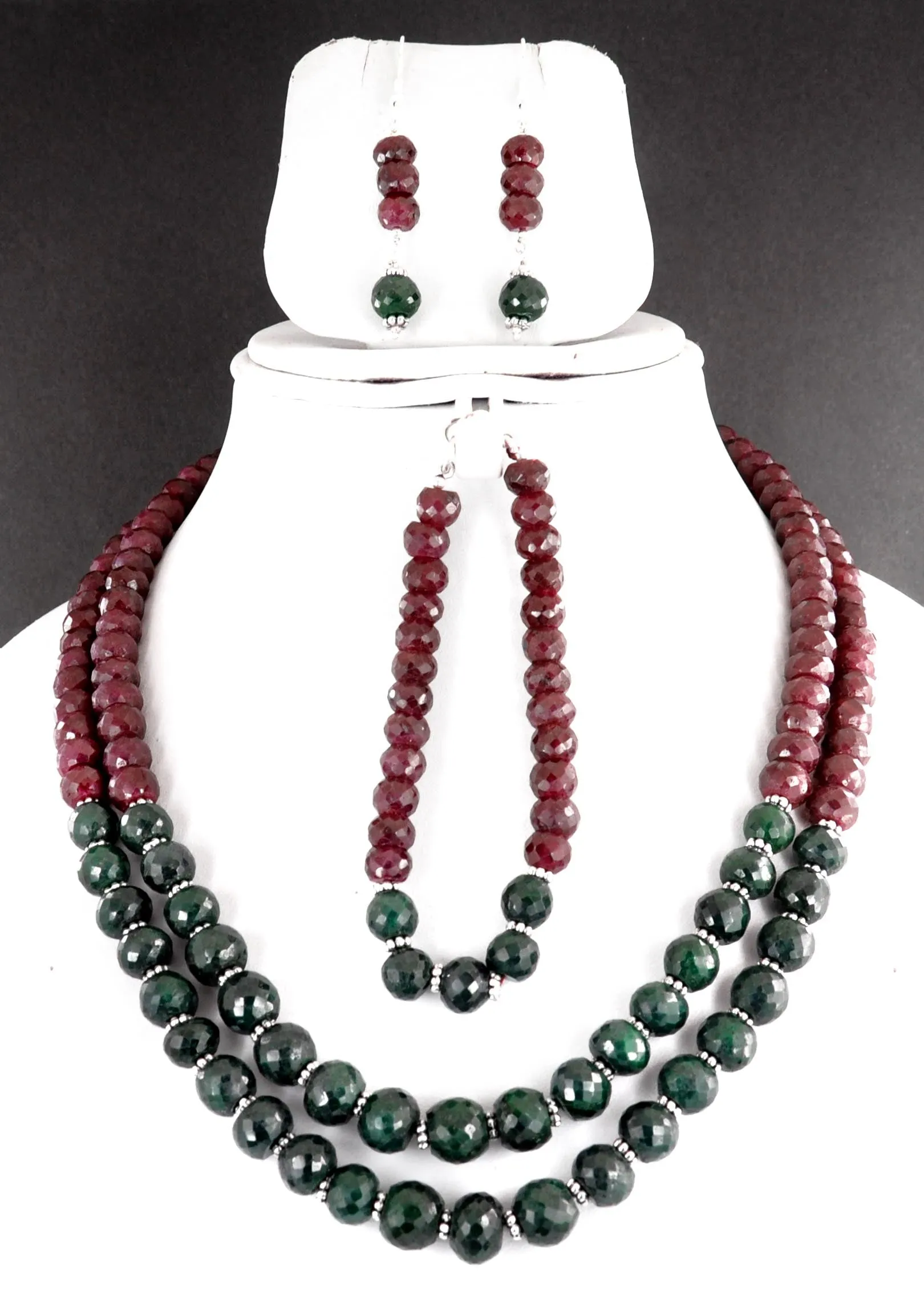 Ruby & Emerald Gemstone Necklace with Matching Bracelet with Earrings For Gift