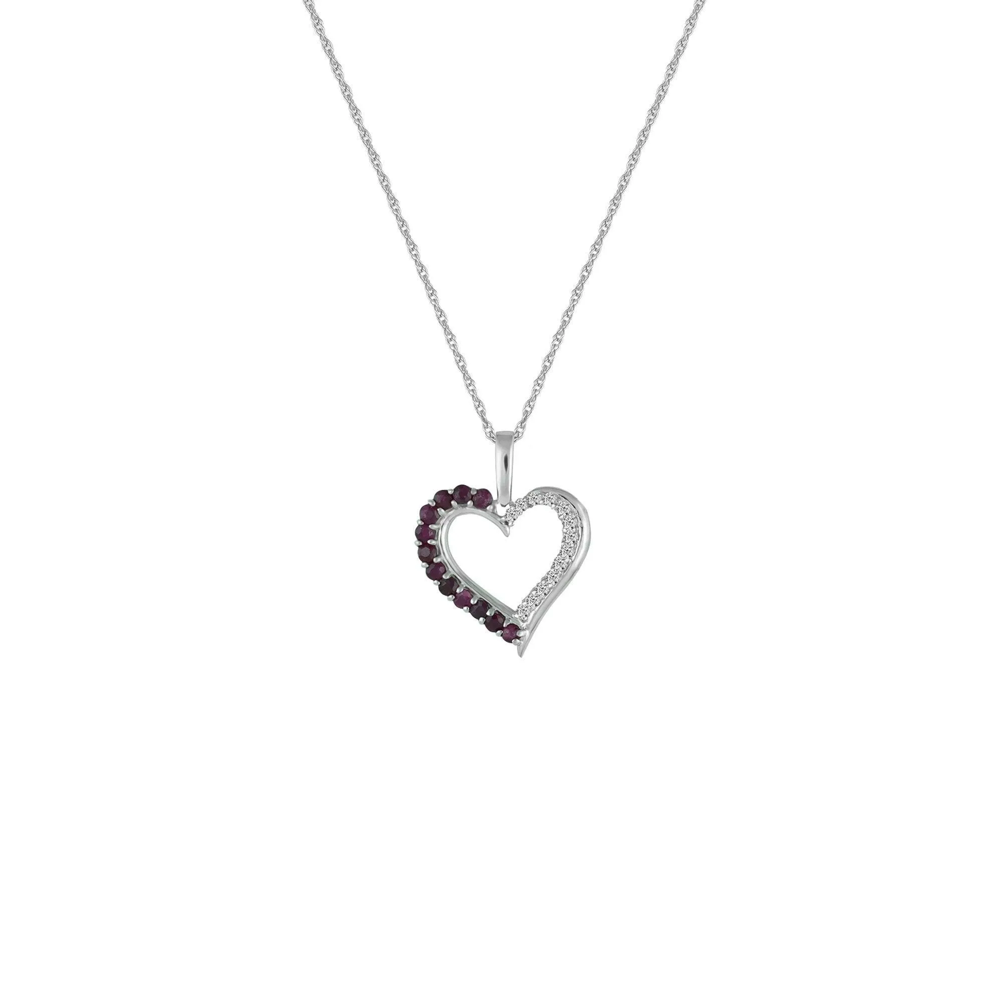 Ruby and Diamond Accent Heart Pendant in 10K White Gold