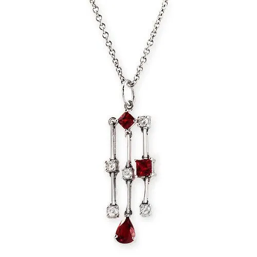 Ruby And Diamond Dangling Pendant Necklace In 18k White Gold