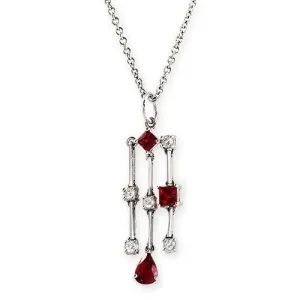 Ruby And Diamond Dangling Pendant Necklace In 18k White Gold
