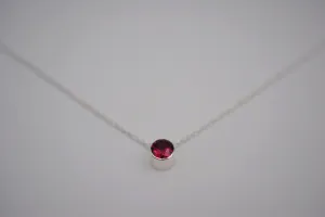 Ruby Bezel Setting Silver Pendant Necklace
