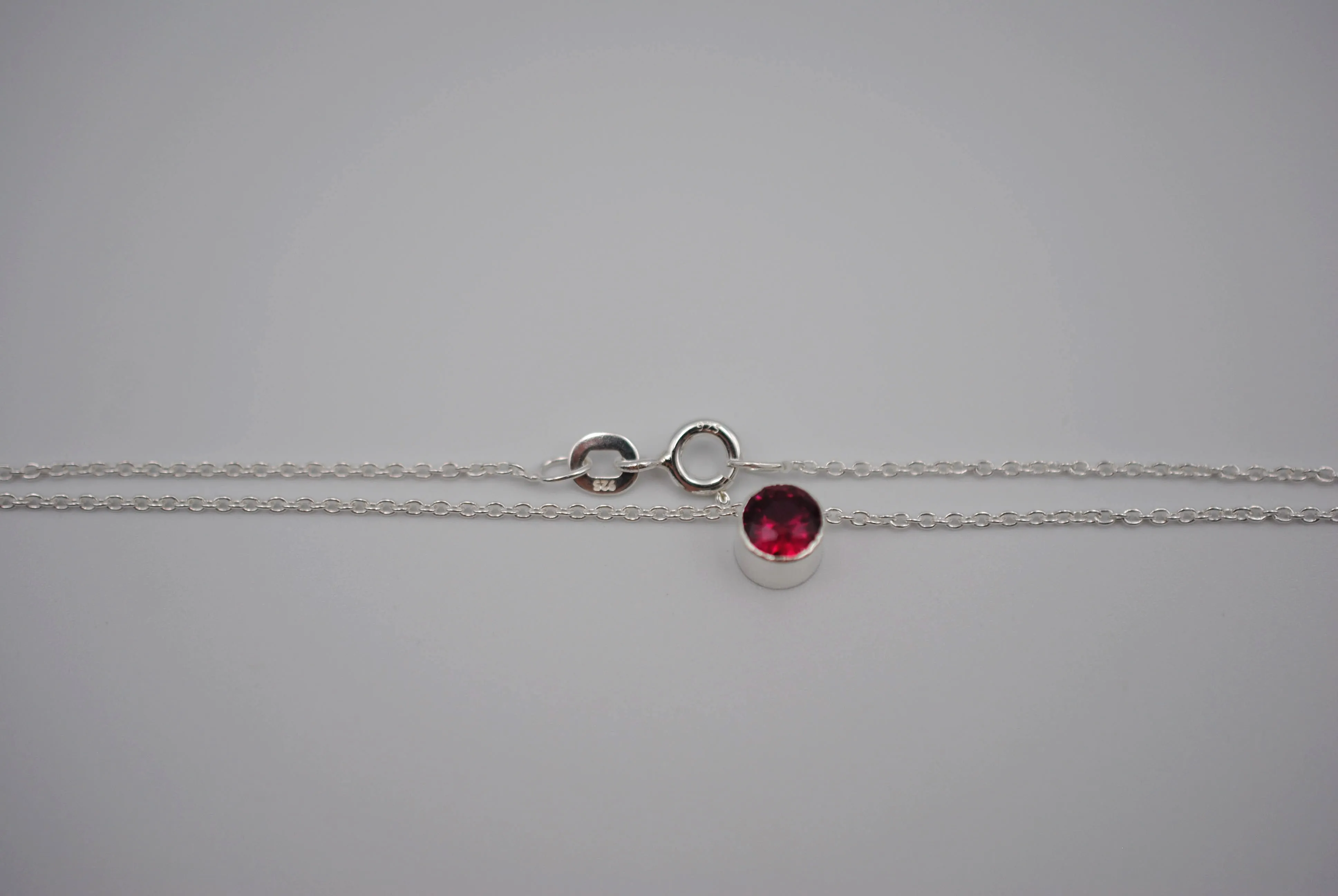 Ruby Bezel Setting Silver Pendant Necklace