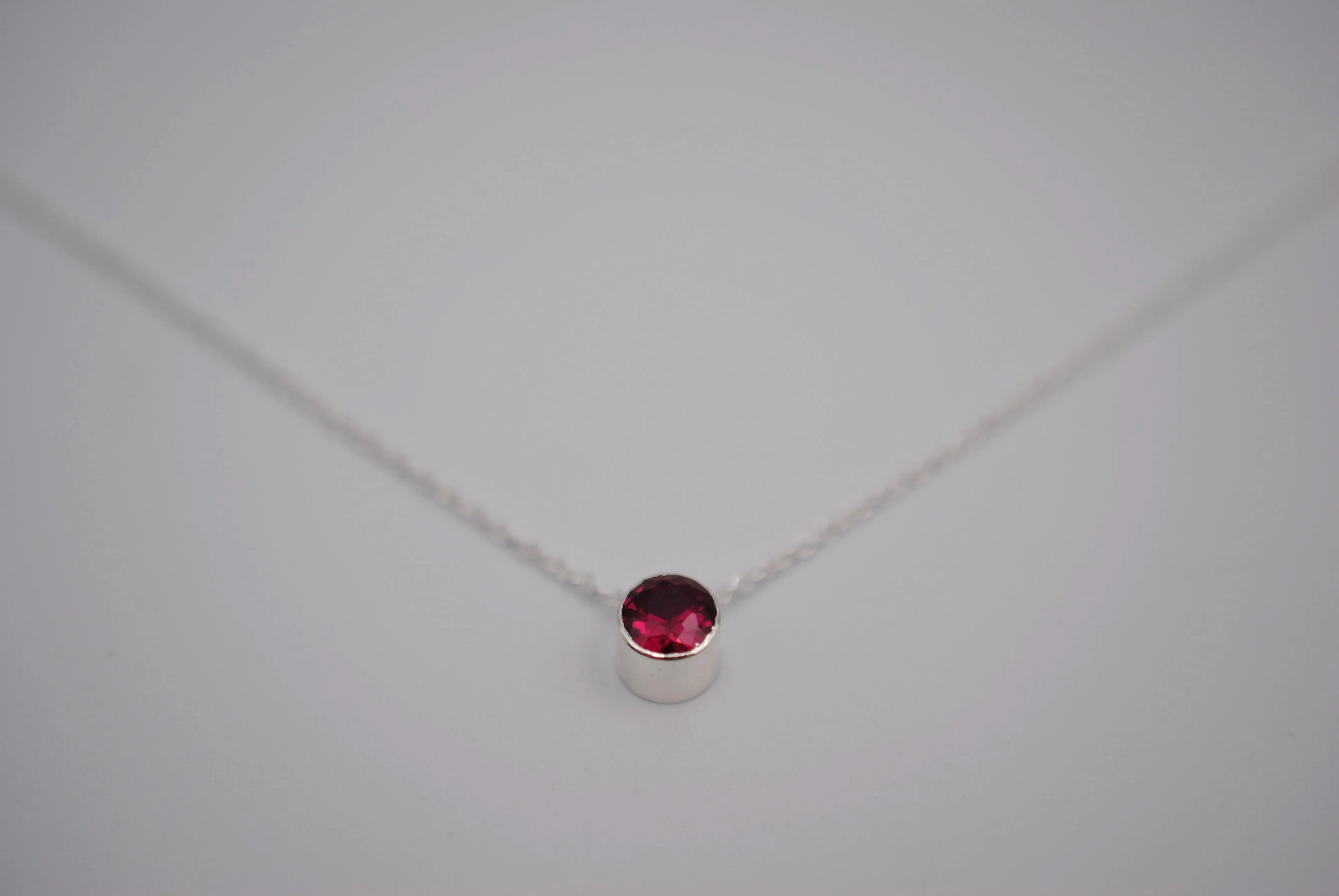 Ruby Bezel Setting Silver Pendant Necklace