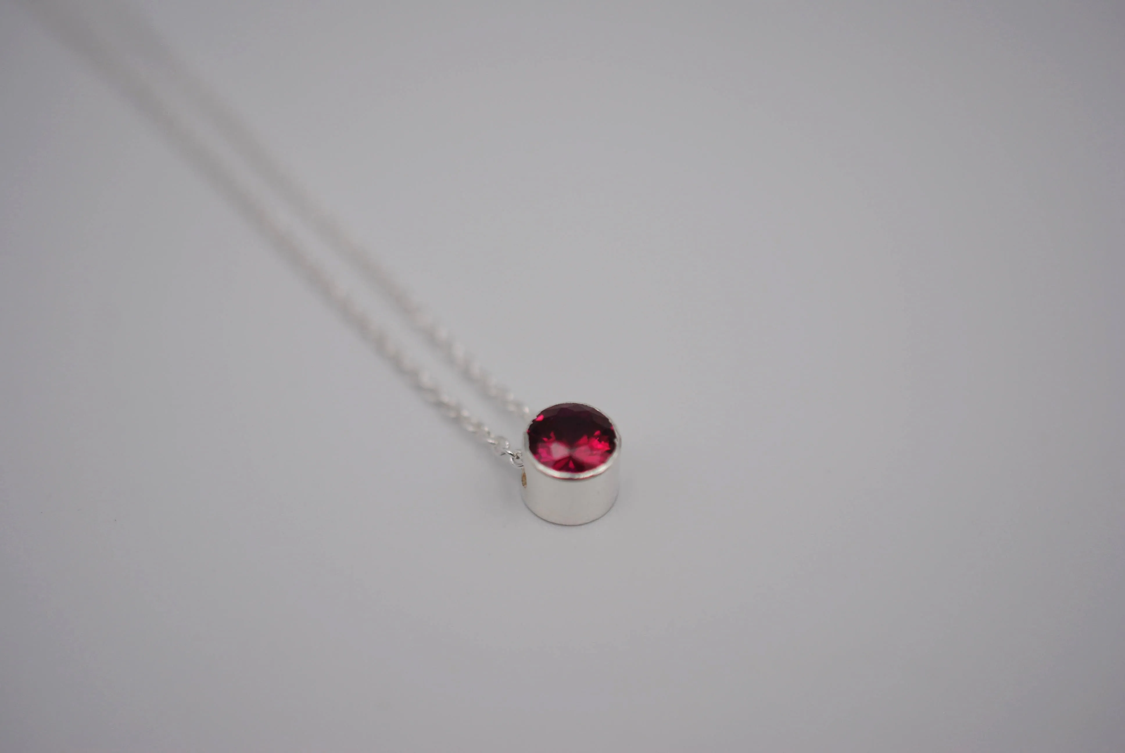 Ruby Bezel Setting Silver Pendant Necklace