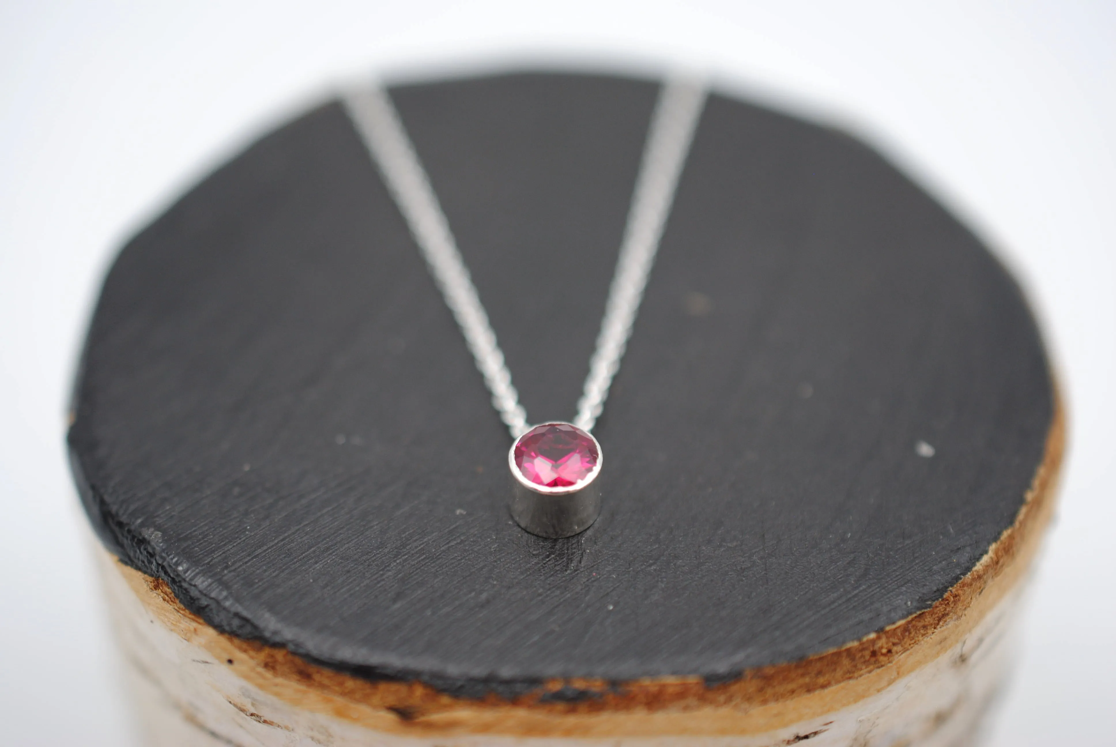Ruby Bezel Setting Silver Pendant Necklace