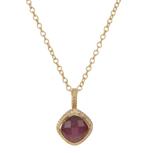 Ruby Cushion Pendant Necklace - Gold