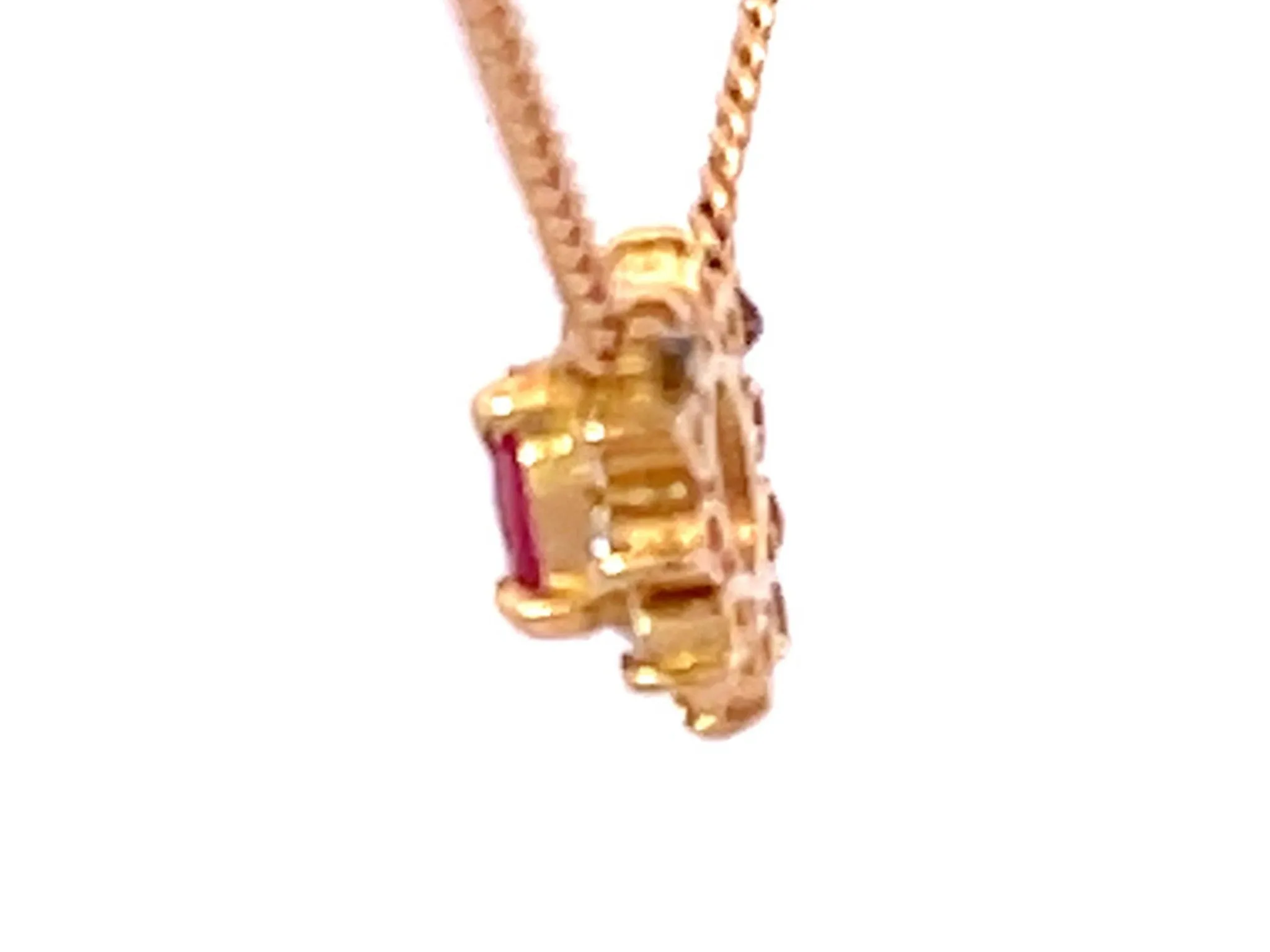Ruby Diamond Halo Necklace in 18k Yellow Gold