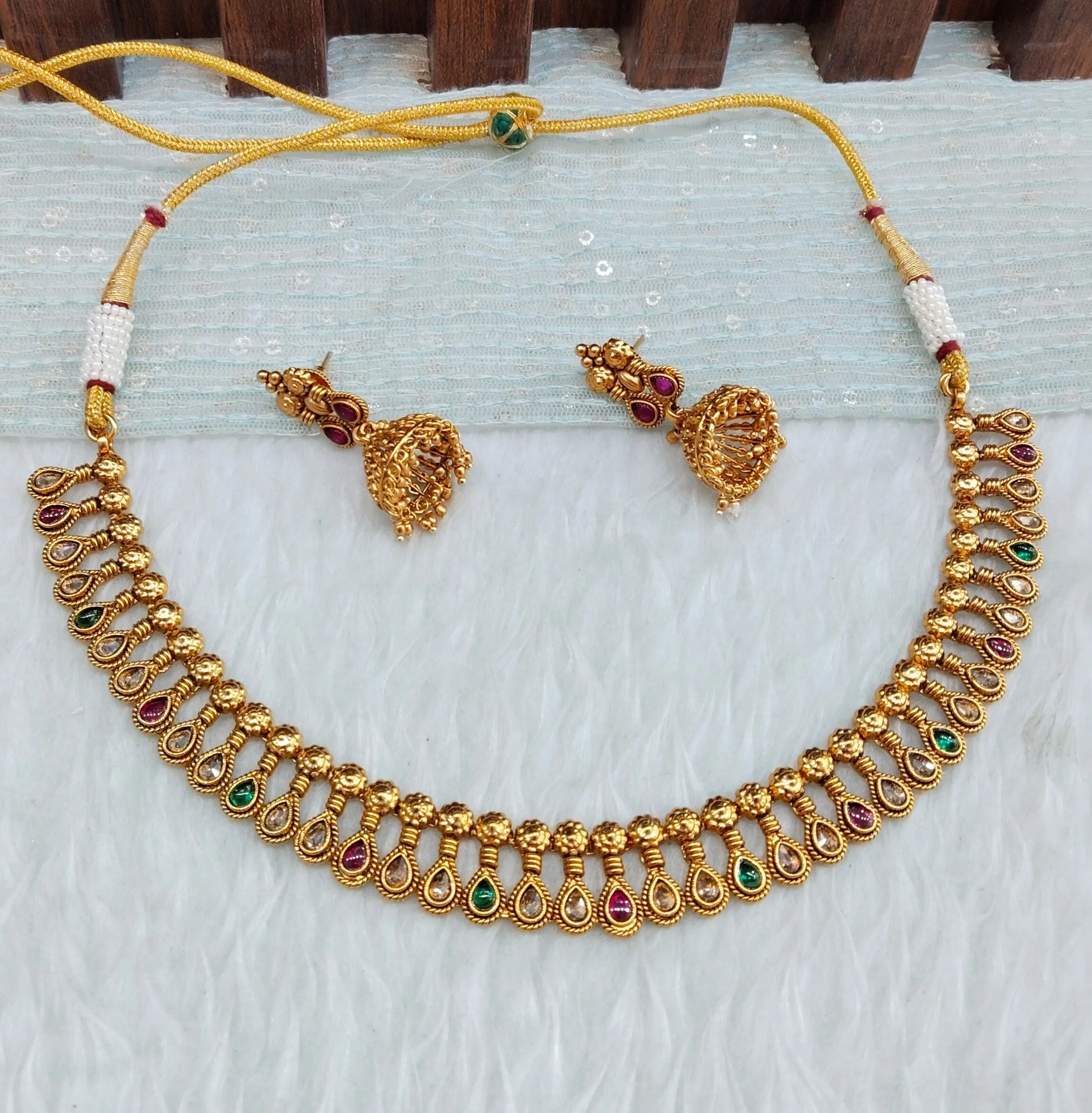 Ruby Green Gold Polki Necklace Indian Jewellery Simran Set