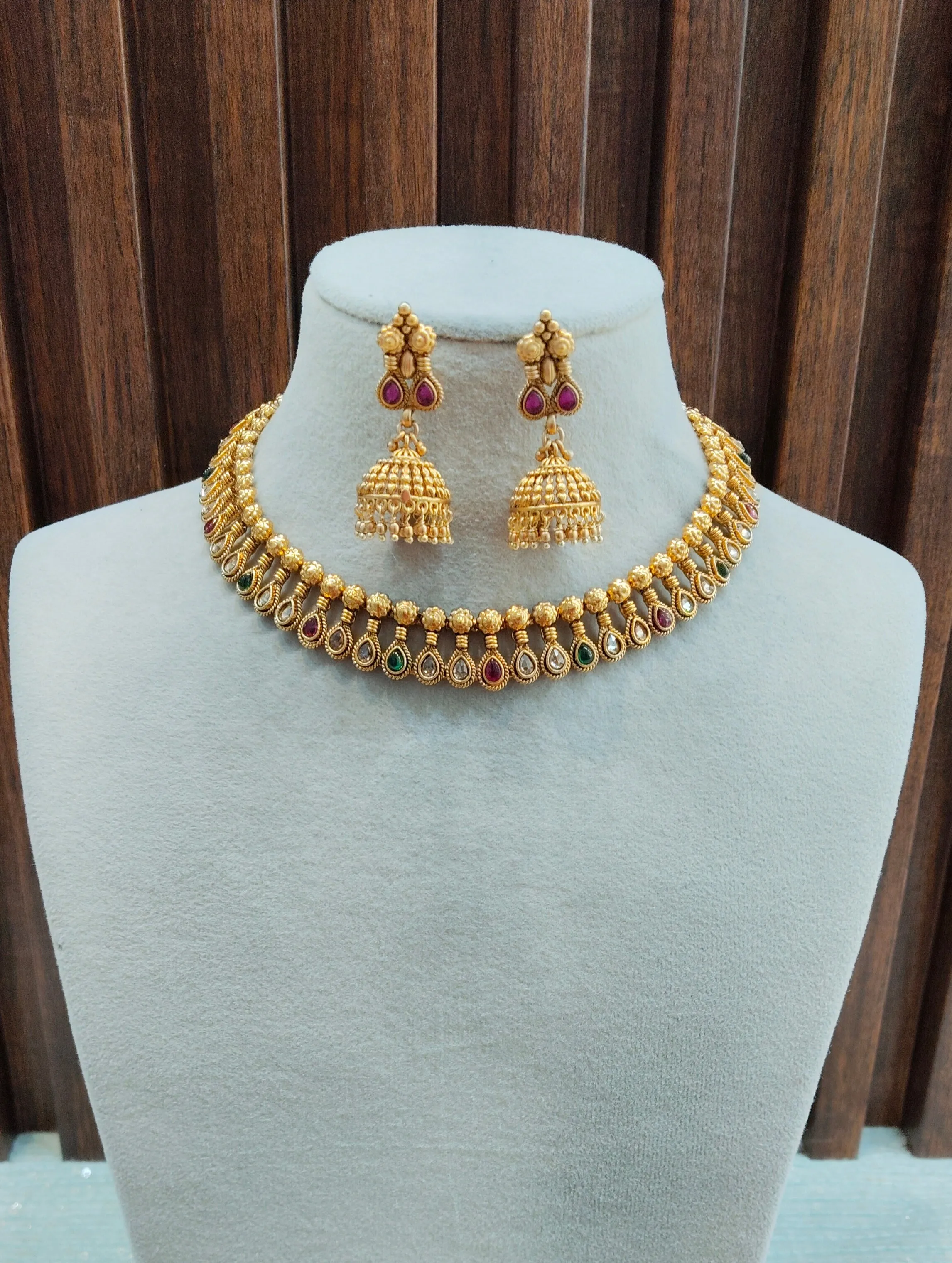 Ruby Green Gold Polki Necklace Indian Jewellery Simran Set